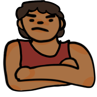 a person frowning and folding their arms. they have dark hair and warm brown skin and are wearing a dark red tank top.